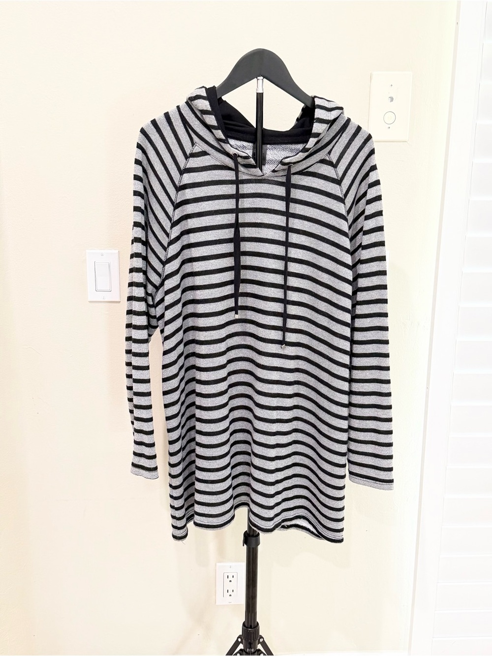 AVE Leisure Striped Cowl Neck Hoodie Tunic Cozy Chic